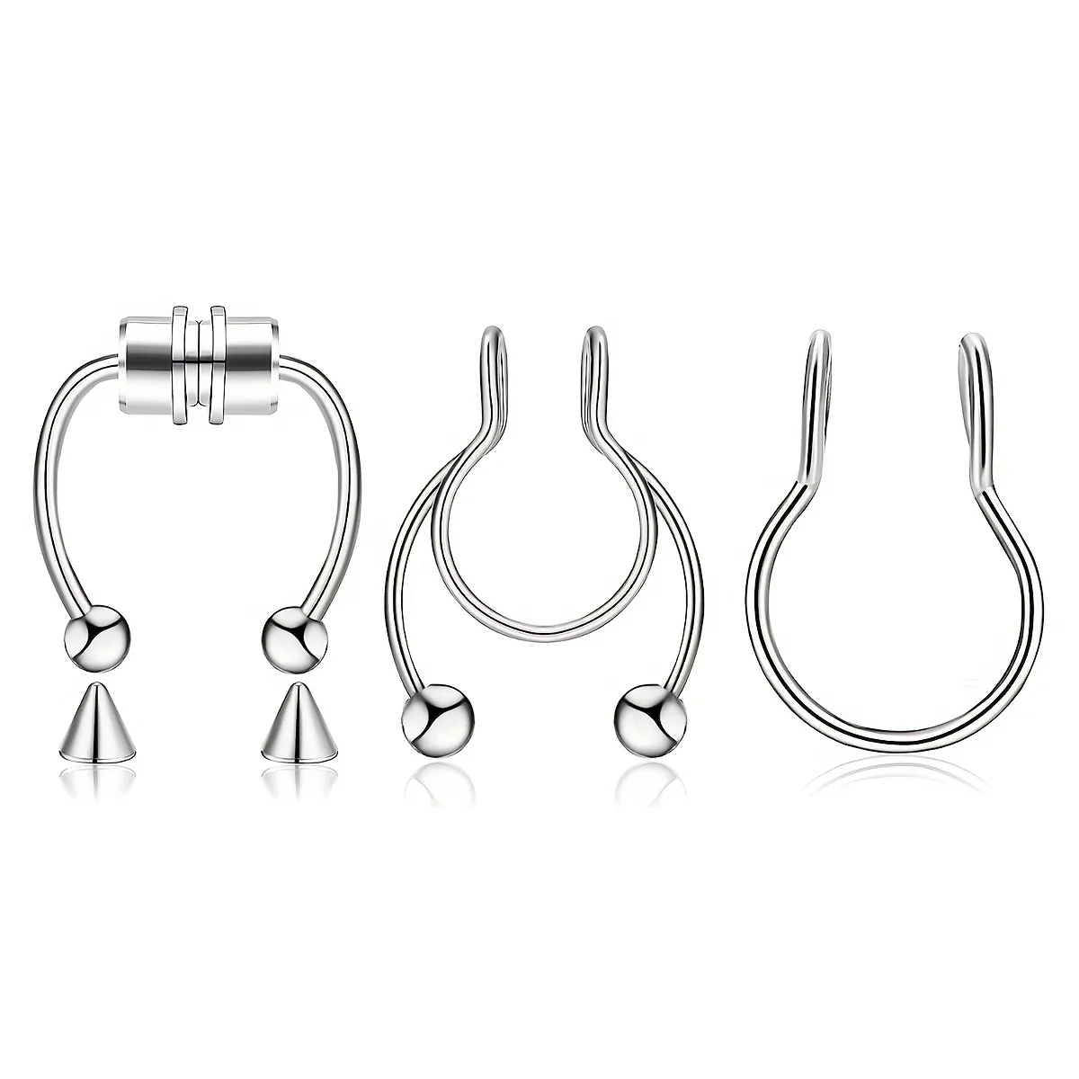 1Pcs/3Pcs Men Stainless Steel Fake Nose Ring Set Fake Nose Septum Ring Magnetic Non-Piercing Cartilage Earring For Woman view 5