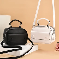 2024 Female Shoulder Bag PU Leather Black White Color Purses and Handbag Women Cross Bag Vintage Short Handle Bag