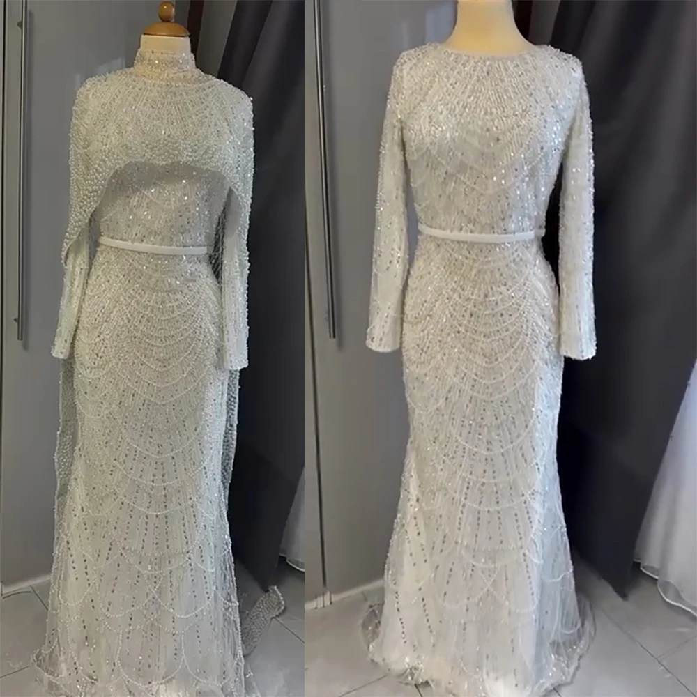 Alinovia Luxury Muslim Evening Dress with Cape 2025 Dubai Mermaid Long Sleeves Formal Wedding Party Gown for Women Customized