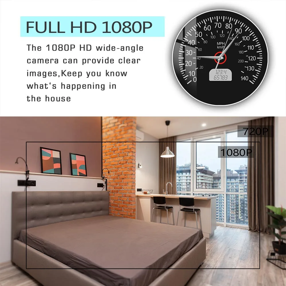 Speedometer WIFI Camera Wall Clock Security Detection Recorder Garage Decor Racing Mechanics Kilometers And Miles Printed Clock