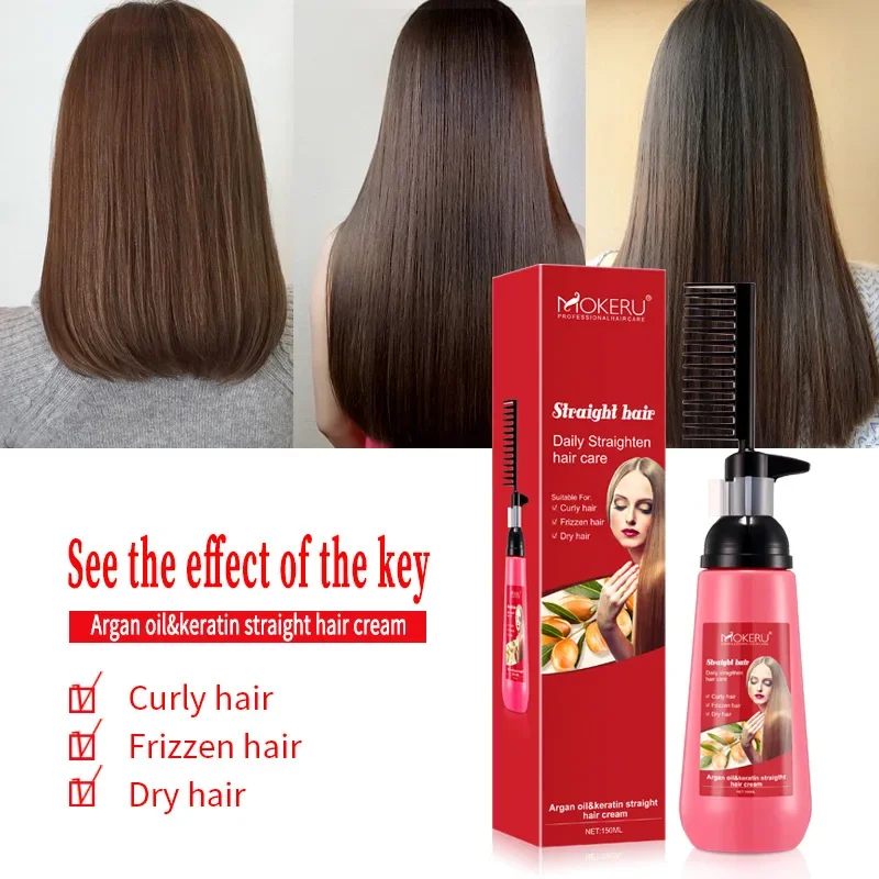 Hair Straightener Cream Herbal Keratin Straight Hair Cream Comb Professional Hair Care Don't Hurt Effective  Softener