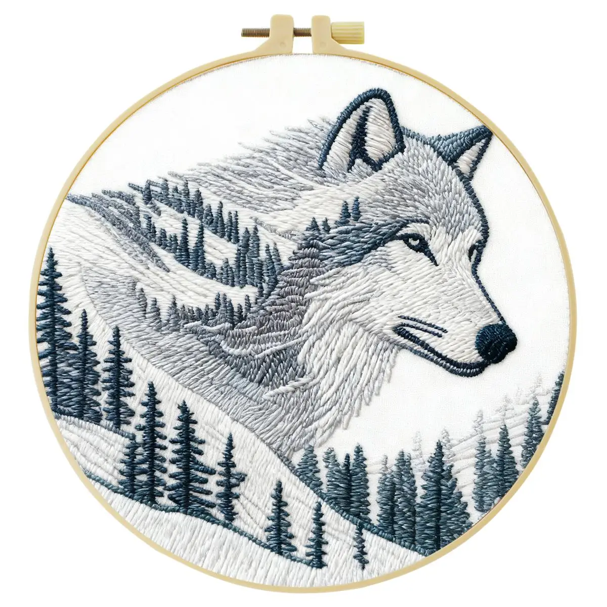 1 Stück 20X20CM/15X15CM 7,87/6,3 Zoll Tier - Wolf Stickerei Starter-Kit DIY-Kit DIY-Stickerei-Set Handarbeiten Nähkunst – Detail 3