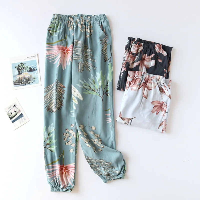 

Spring Summer Pajamas Women Pants Printed Sleepwear closing lantern pants home pants loose long Home Bottoms thin trousers