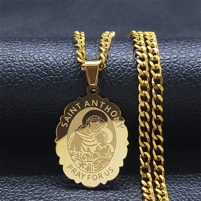 Heilige Anthonie beten für uns Erzengel Edelstahl Hip Hop Halskette Frauen Gold Farbe Blumen Halsketten Schmuck Geschenke n3191gds05 – Detail 4