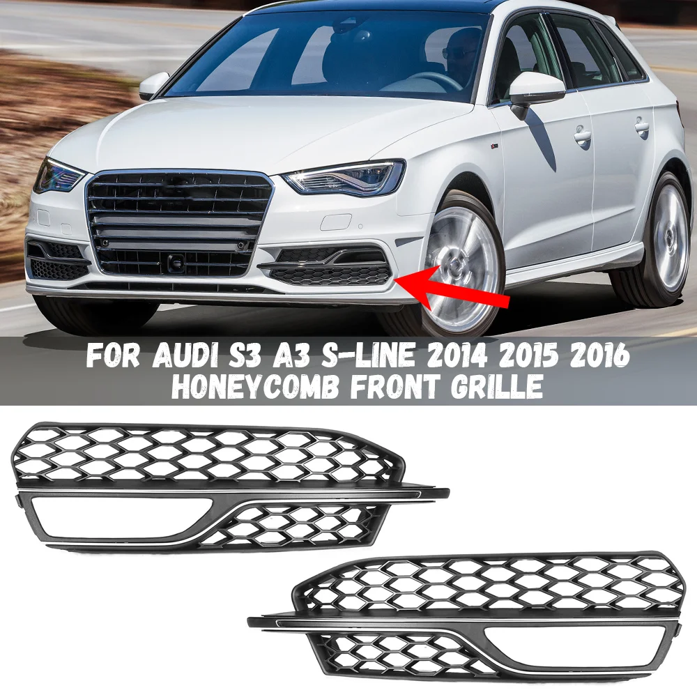 

For Audi A3 S-Line S3 2014 2015 2016 Car Front Bumper Fog Light Racing Grille Honeycomb Mesh Fog Lamp Grille Cover