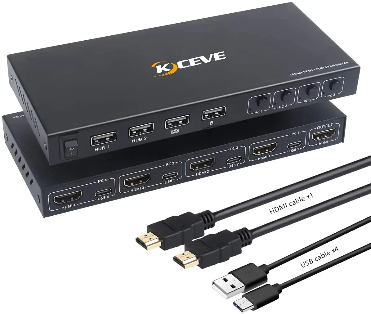 KCEVE HDMI KVM Switch 4 Computer KVM Switch Share Mouse Switch Support 4K@60Hz With hub function for laptop, PS4, HDTV EDID