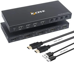 KCEVE HDMI KVM Switch 4 Computer KVM Switch Share Mouse Switch Support 4K@60Hz With hub function for laptop, PS4, HDTV EDID