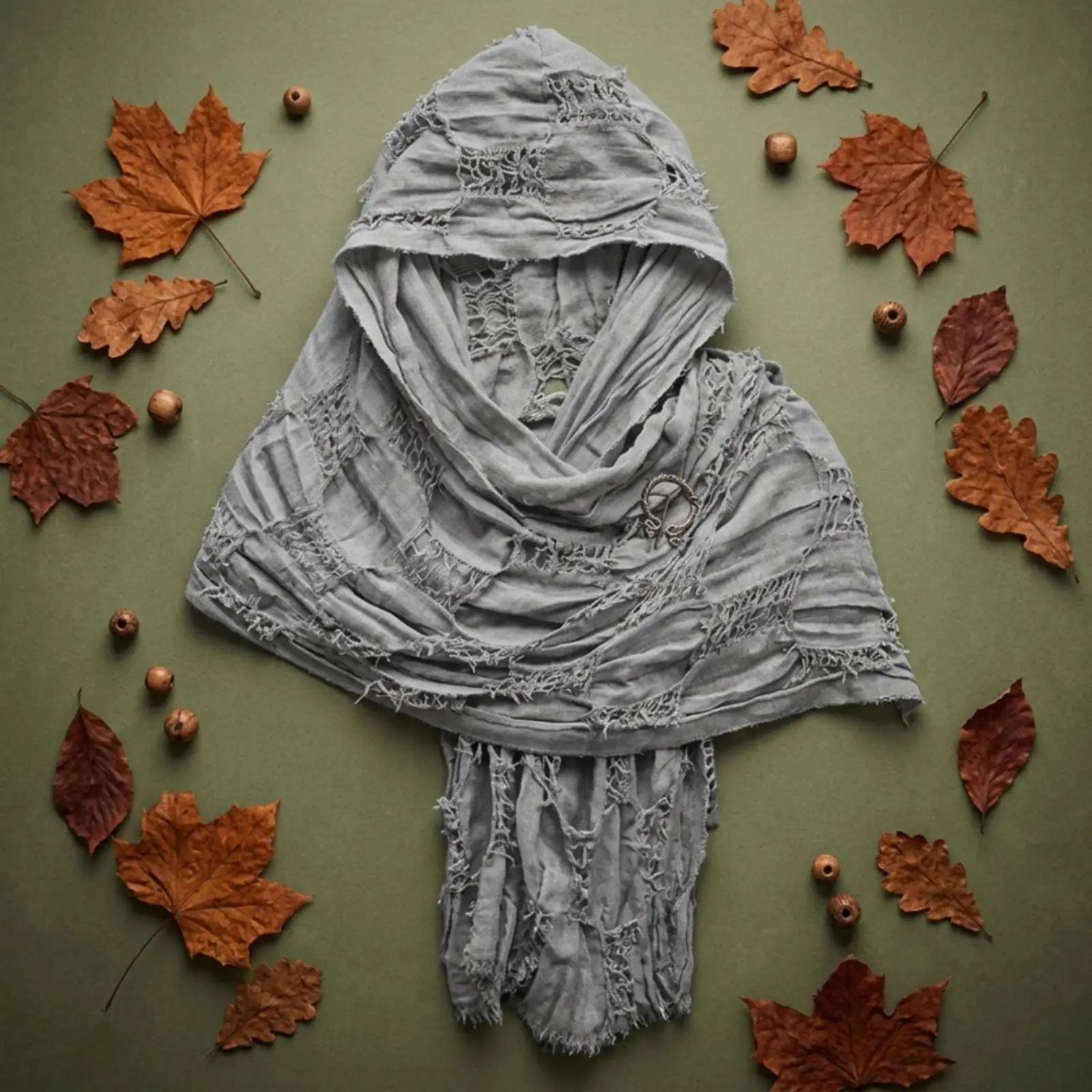 Cotton Linen Women Shawl Hooded Fringed Wrap Distressed Drape with Brooch Clasp Textured Panels for Bohemian Style Outfit