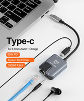 Sarafox 3in1 Type c To 3.5mm Audio with 1000mbp Rj45 network and PD3.0 Fast Charger For PUBG Gaming Razer Xiaomi Blackshark