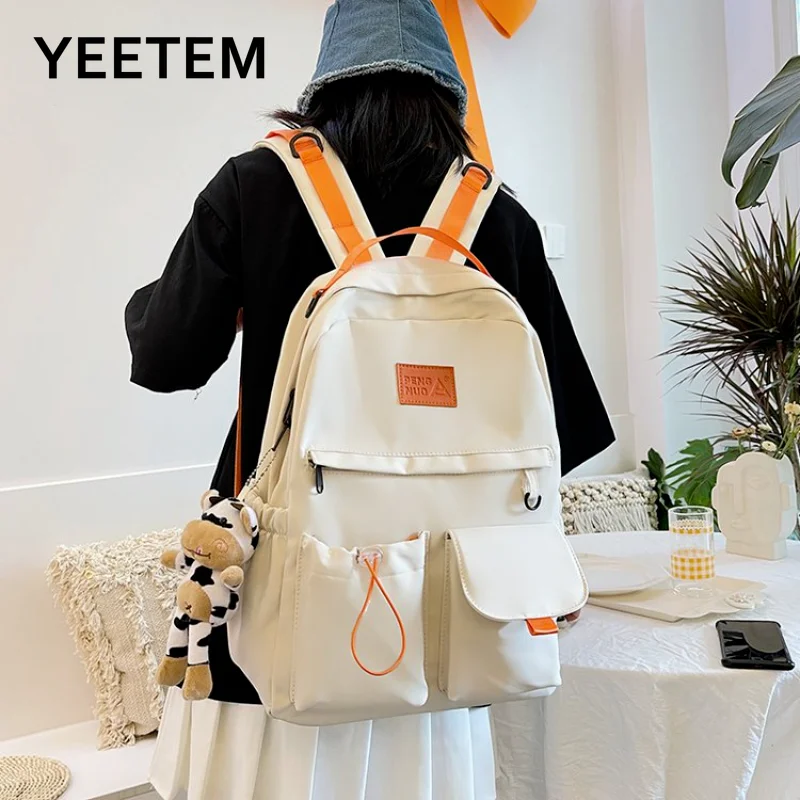 

Japanese Canvas Contrast Color Zipper Backpack Female Male Schoolbag Female College Student School Back Pack