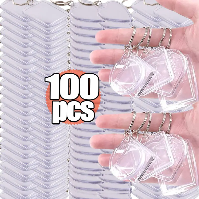 

5/100pcs Transparent Rectangle Blank Acrylic Insert Keychain Photo Picture Frame Keyring Holder DIY Split Ring KeyChain Gifts