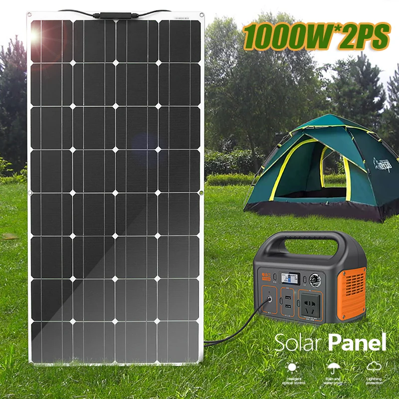 2000W1000WSolar Panel 18V High Efficiency  Portable Power Bank Flexible Emergency Charging Outdoor Solar Cells For Home/Camping