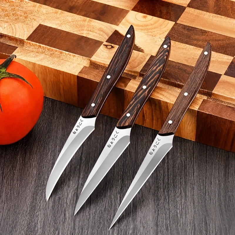 PLYS 3pcs Professional Carving Knife Set Stainless Steel Professional Vegetable and Fruit Carving Knife Sharp Fruit Knife