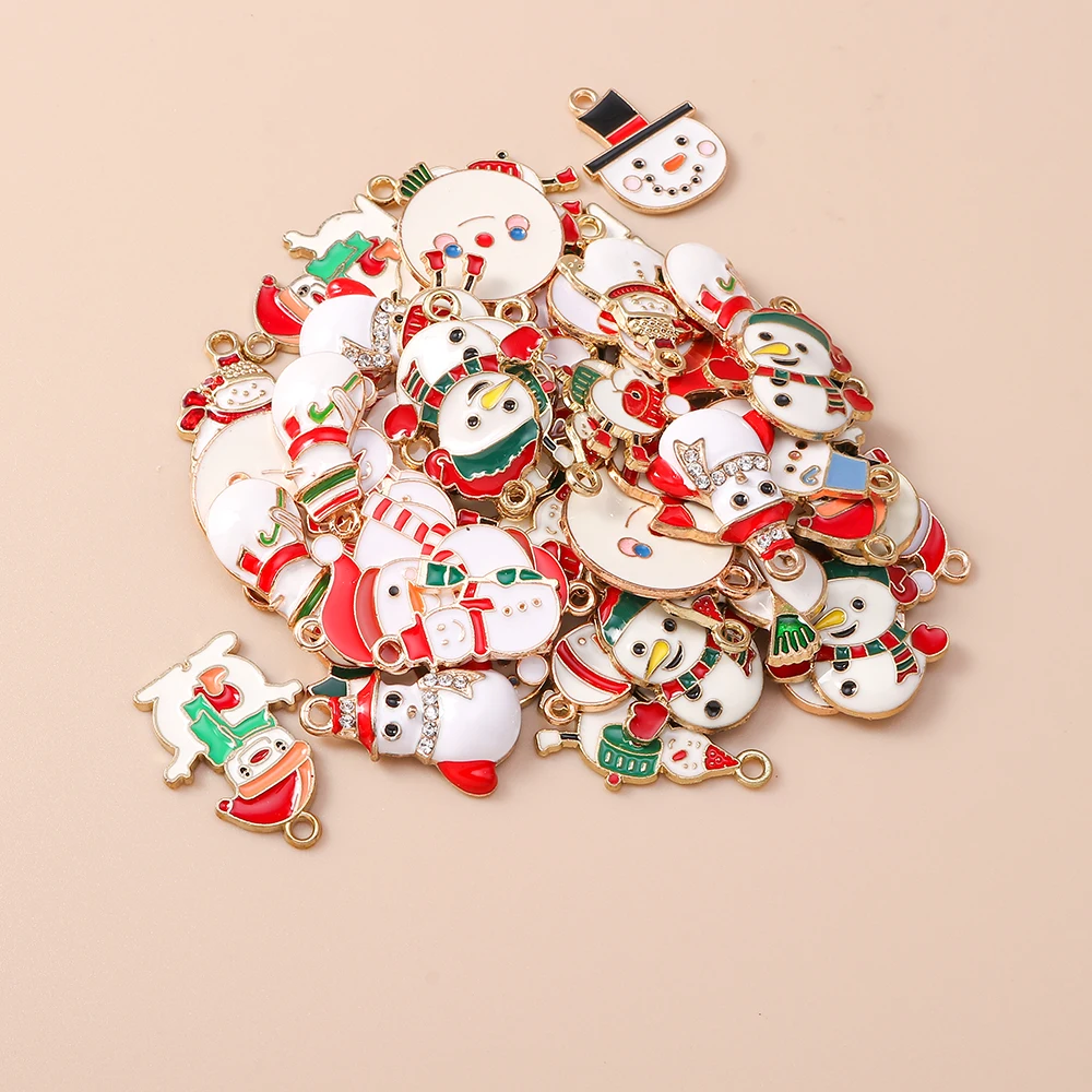 20 шт., микс, милые эмалированные рождественские подвески в виде снеговика, подвески для изготовления ювелирных изделий, новогодние серьги, шейные изделия, аксессуары для рукоделия