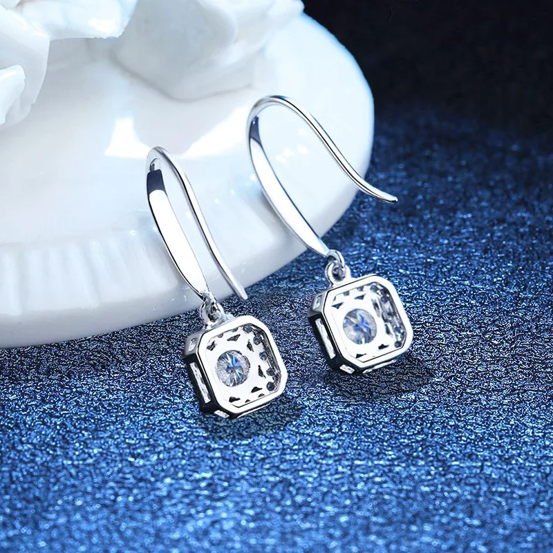 

LioraGem Classic Moissanite Ear Hook Girl, 50 Point Square Pack Moissanite Earrings Platinum PT950 Stamp Timeless Jewelry