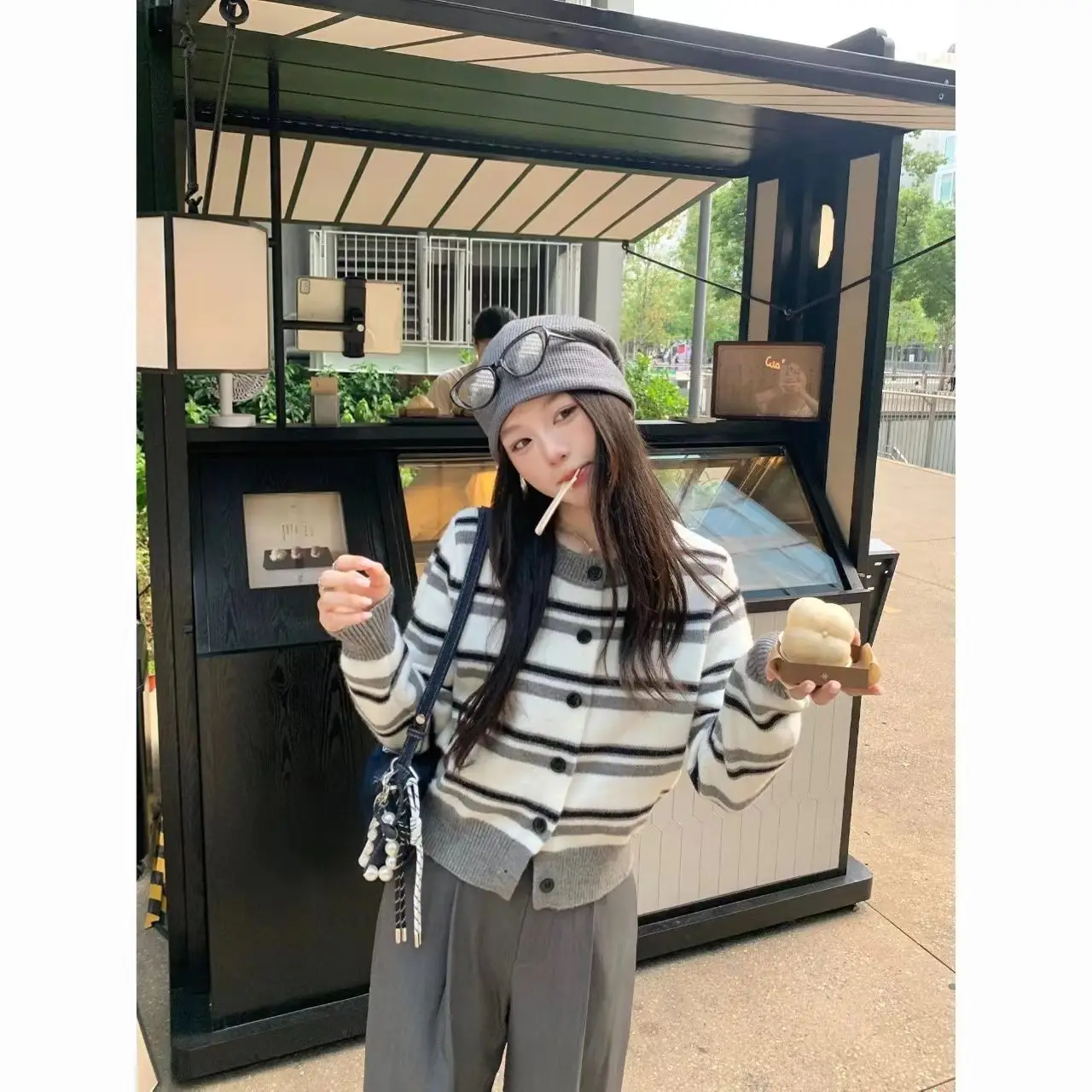 Striped Cropped Cardigan Women Knitted Sweaters Single Breasted Long Sleeve Sweater Coats Casual Autumn Winter Cardigan