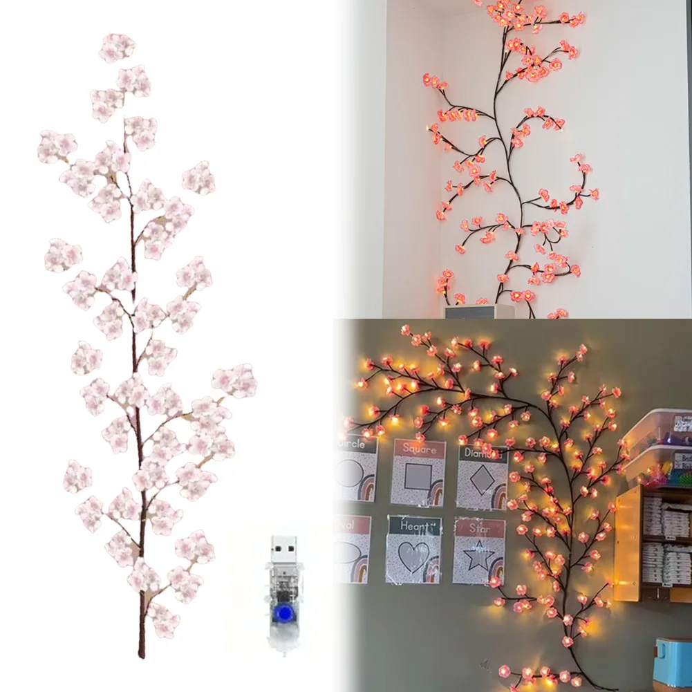LED Cherry Blossom Branch Light Remote Control Sakura Vine Branch Lamp Decorative Sakura Twig Light for Home Bedroom Decor