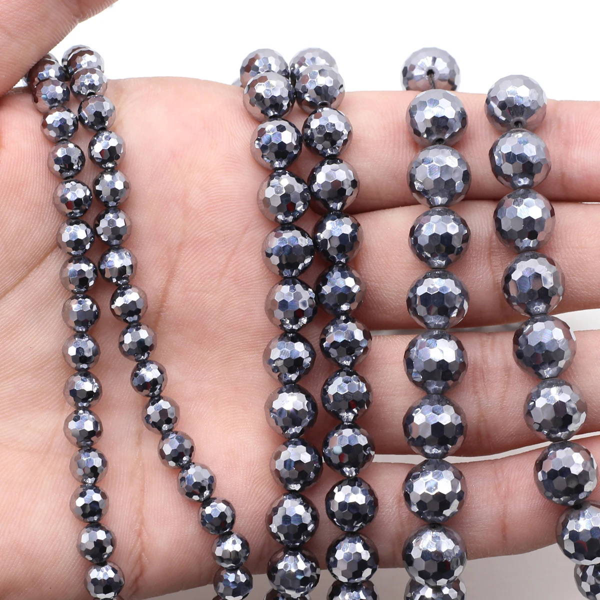 

Natural Stone Terahertz 6/8/10mm Round Faceted Moonstone Loose Energy Beads for Jewelry Making DIY Bracelet Necklace