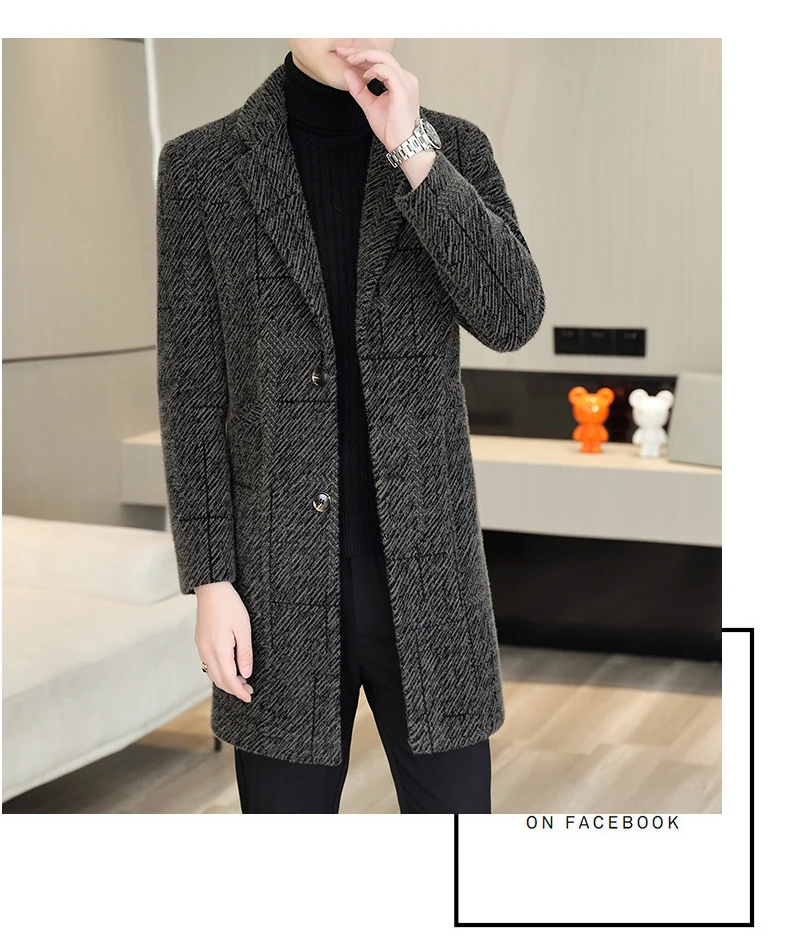 Lässige Herren-Wollmäntel mit Streifenmuster 2026 Winter Business Verdickter Warmer Mittellanger Mantel Oberbekleidung Windbreaker Jacke – Detail 16