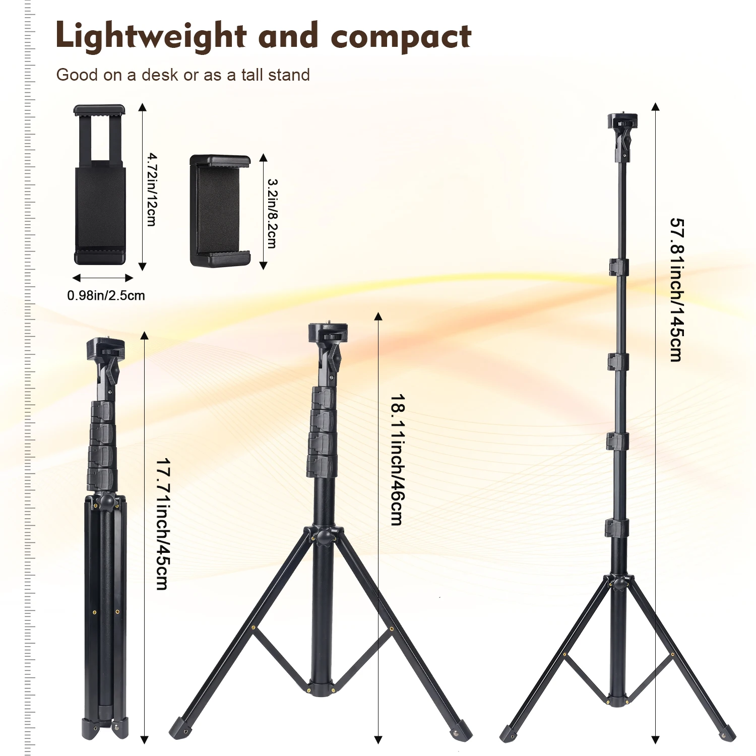 حامل ثلاثي متنقل قابل للتمديد 145 سم مع مشابك - ارتفاع قابل للتعديل مقاس 57.8 بوصة محمول ومتين للتصوير الخارجي #2