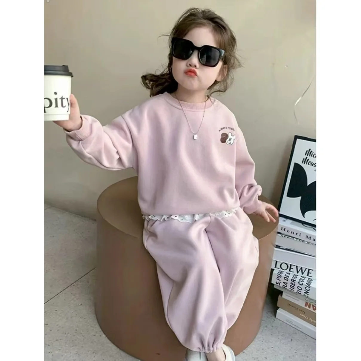 Girls' hoodie set, princess children's trendy and casual fashion, baby spring and autumn two-piece set, sportswear, children's c 3