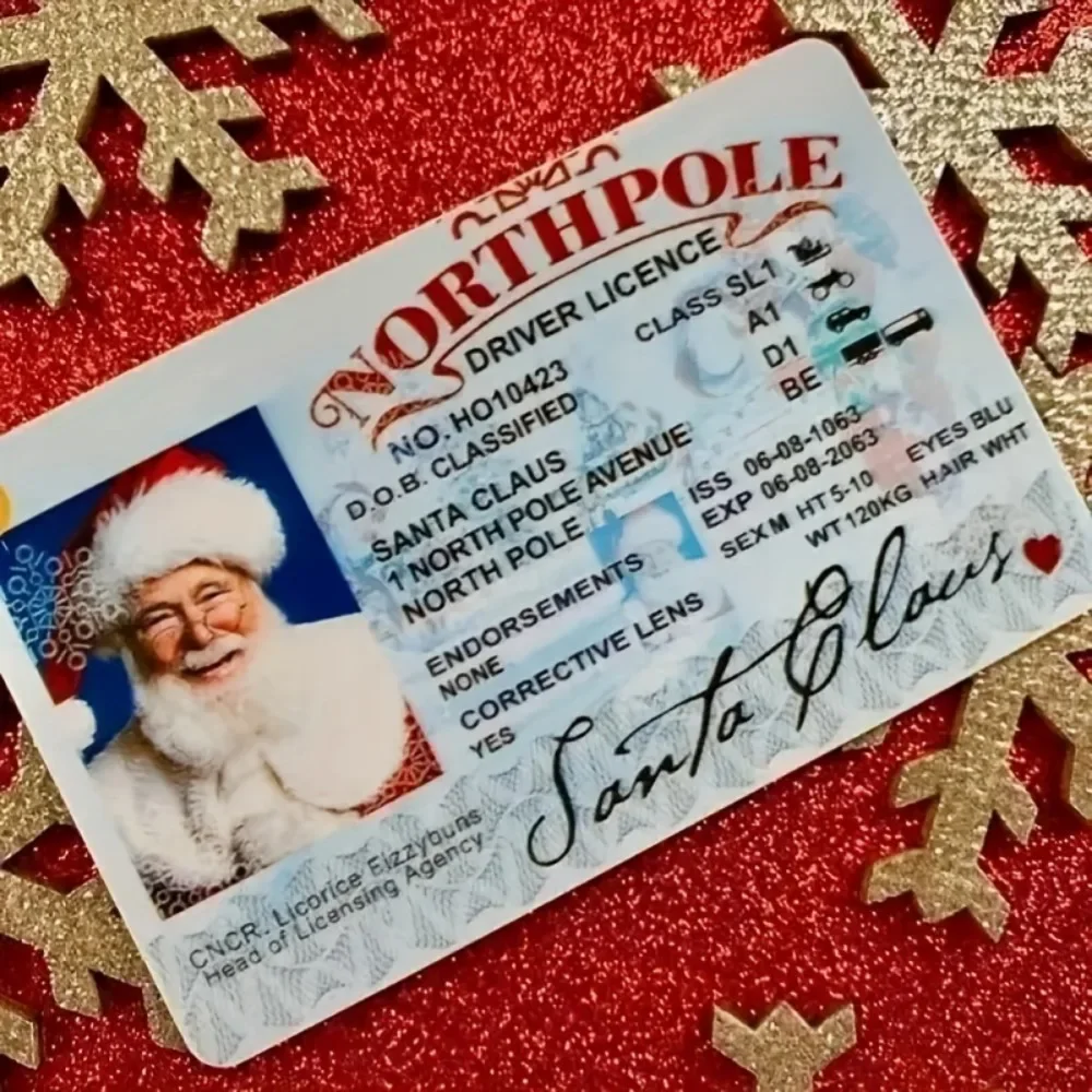 Christmas Santa Claus Lost Drivers License Santa Sleigh Flying License ID Card Flight License Christmas Gift Xmas Tree Ornament