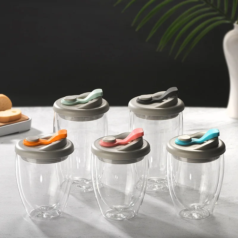 Water Bottle Coffee Travel Cup Set Heat-resistant Double Wall Glass Cup Beer Mug Tea With Lid Leak-Proof Transparent Glass Cups