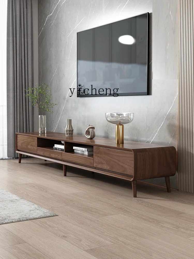 HYP Nordic Simple TV Cabinet Light Luxury Tea Table Combination Modern Size Living Room Home Walnut Color