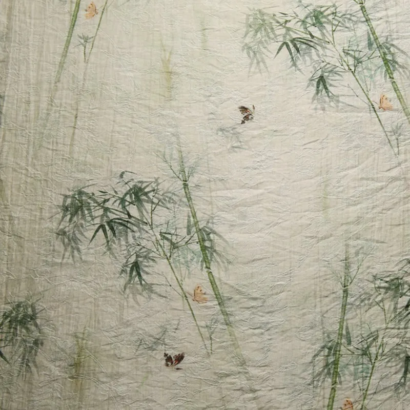 Green Bamboo Dance Jacquard Digital Printing Fabric 1.5 M Width New Chinese Style Han Clothing Cheongsam
