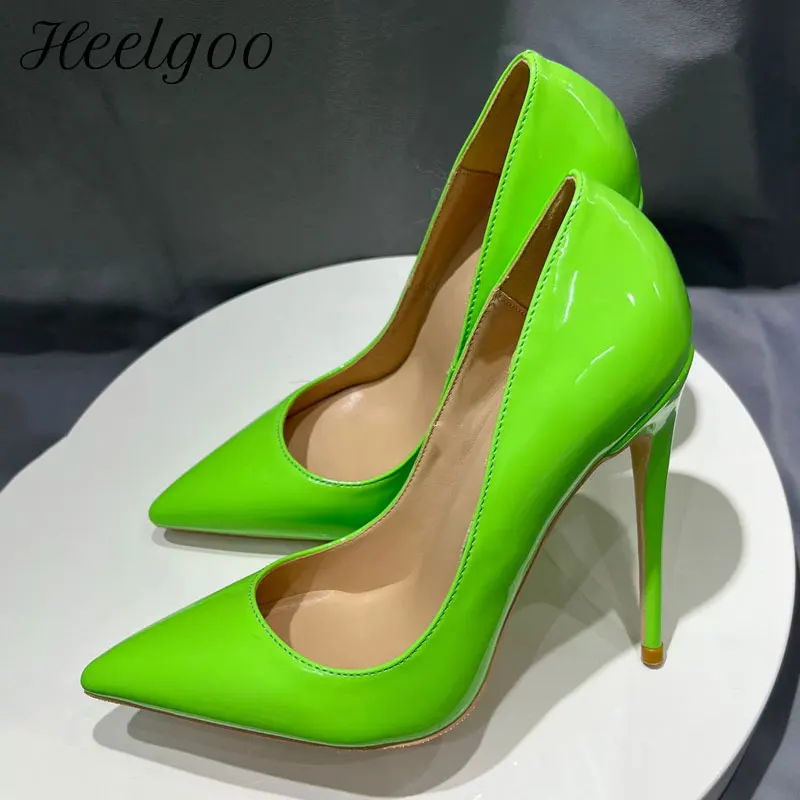 Heelgoo Elegant Chic Neon Green Patent Pointed Toe Stiletto High Heels Fashion Slip-on Pumps for Party Club Evening Dress Shoes view 2