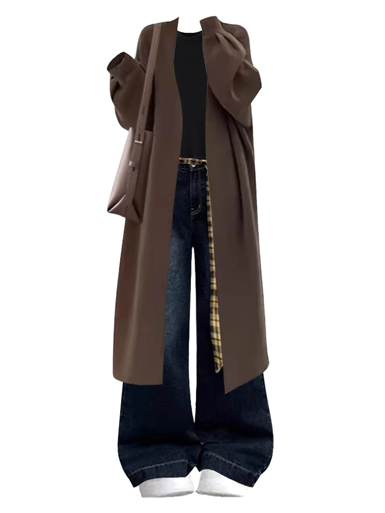 Retro Hong Kong Sweter-płaszcz damski z wysokim stanem i szerokimi nogawkami, dżinsy, zimowy zestaw dwuczęściowy do pracy, modny jesienny...