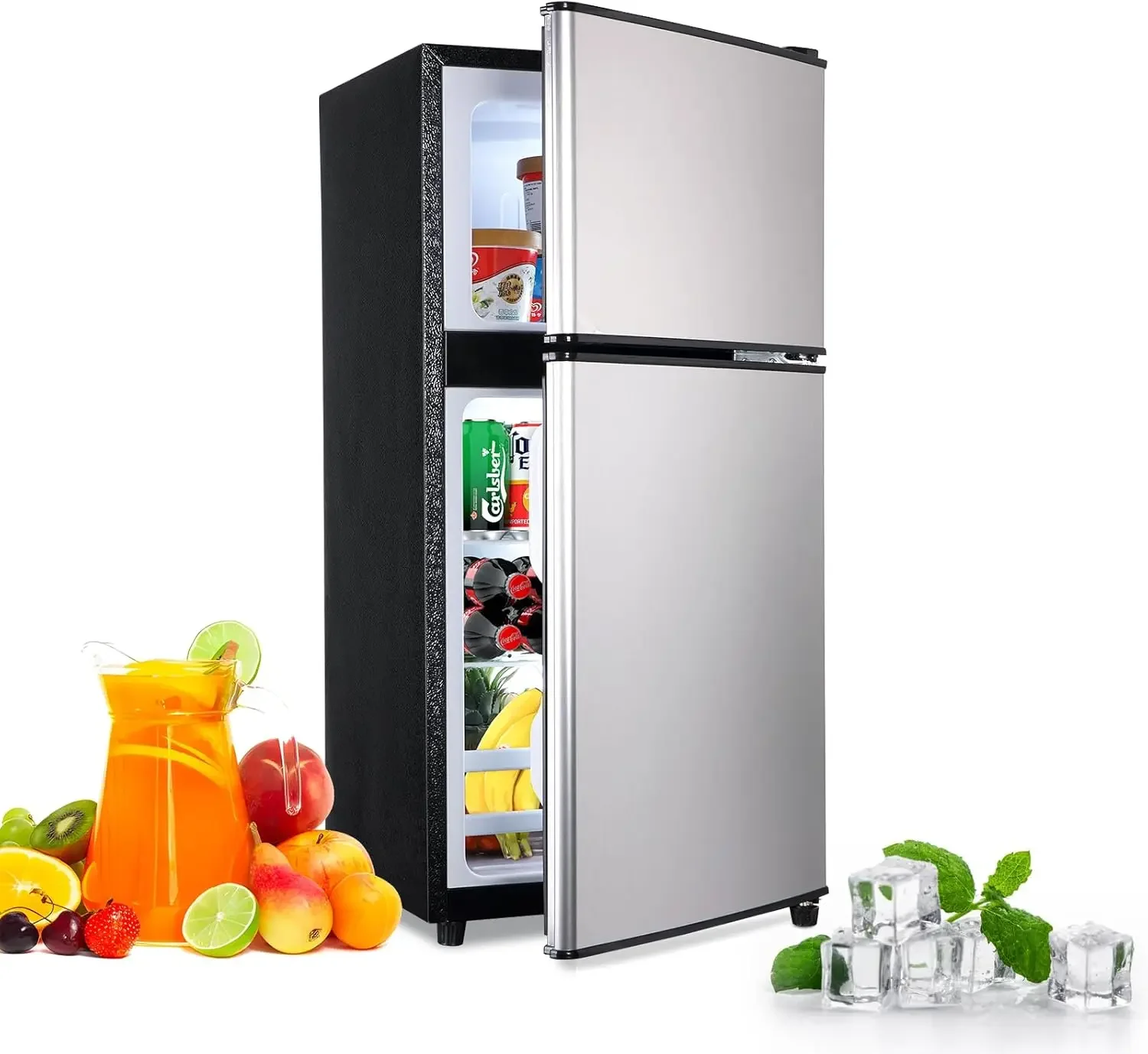 3.5Cu.Ft Compact, Small Refrigerator with freezer, Retro Fridge with Dual Door, 7 Level Adjustable Thermostat for