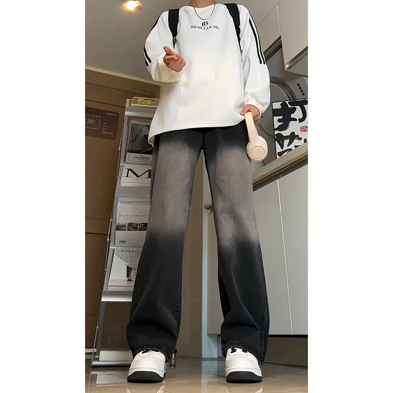 

adient Loose Casual Cool American High Street Jeans Straight Leg Long Pants for Men Spring Autumn Faionable Wear Resistant