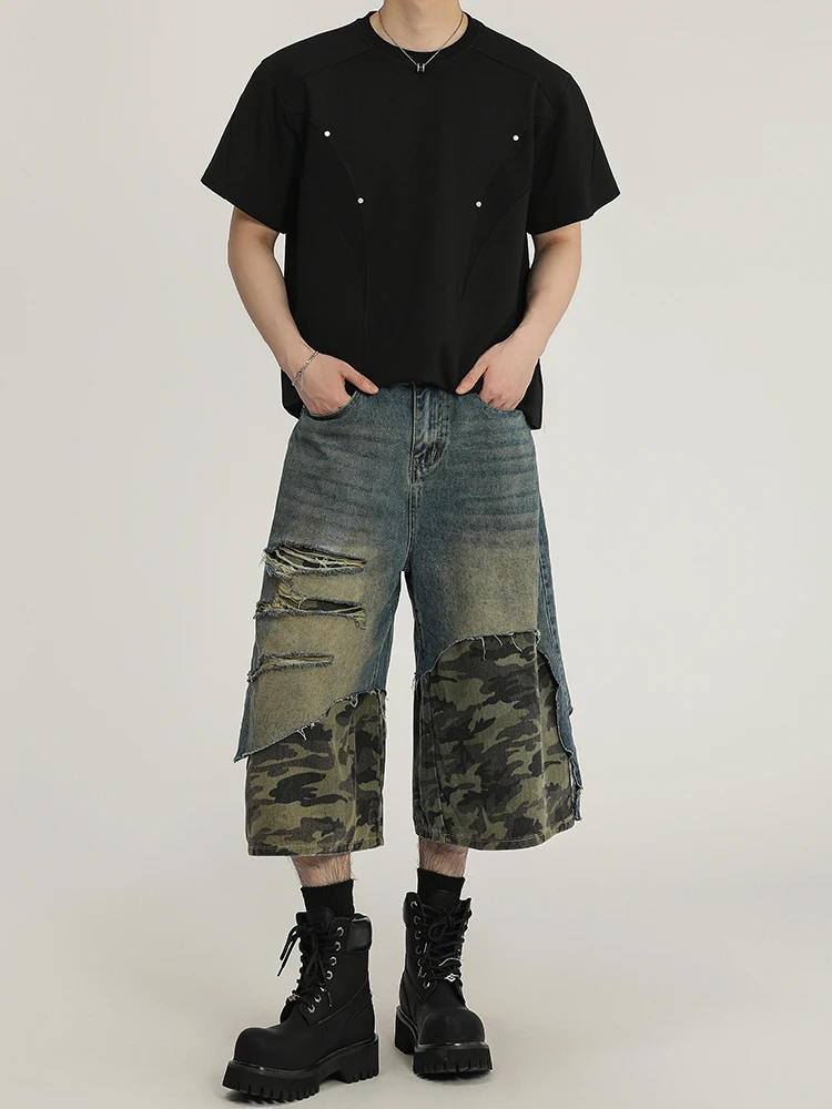 جينز أمريكي عتيق ممزق ممزق ومزين بأرجل واسعة وفضفاض مناسب للرجال والنساء للمراهقين في الصيف #4