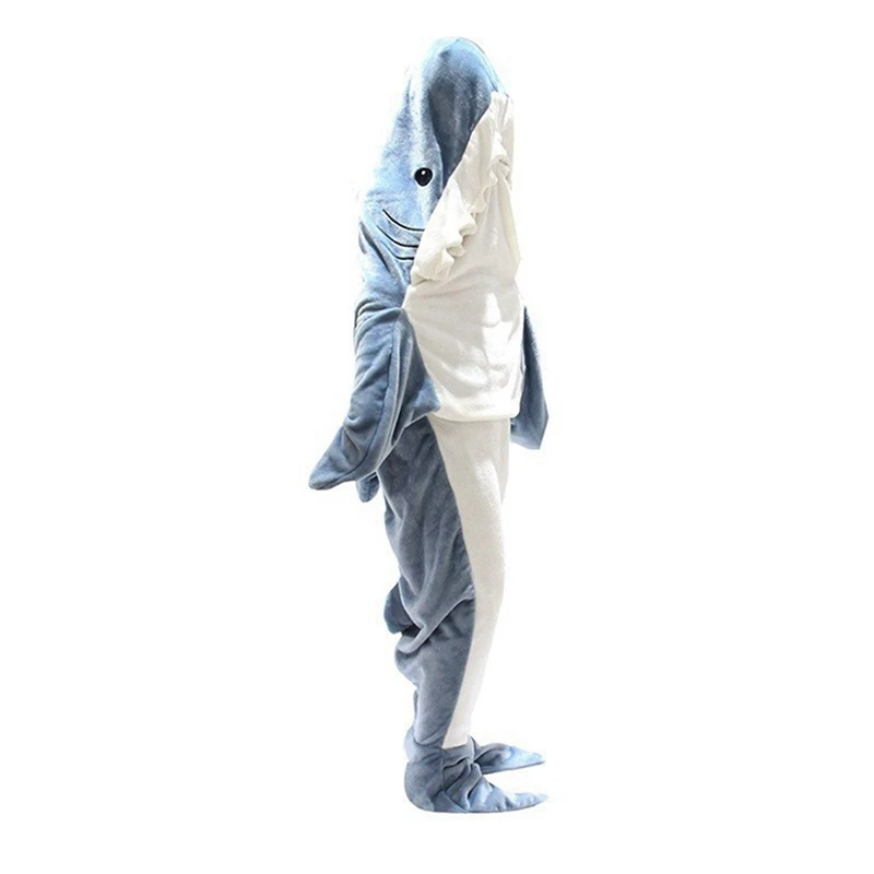 1Pc Adult Sharkblanket - Wearable, Warm Winter Hooded Onesie, Funny Sleeping Bag For Slumber Parties, Cozy Playsuit