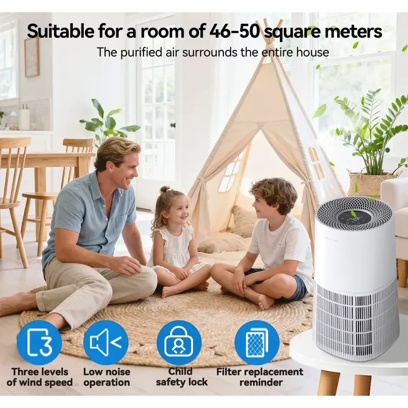 Touch Control Home Air Purifier for Large Rooms PM2.5 AQI Display Air Filter for Pets Hair Pollen Pet Air Cleaner