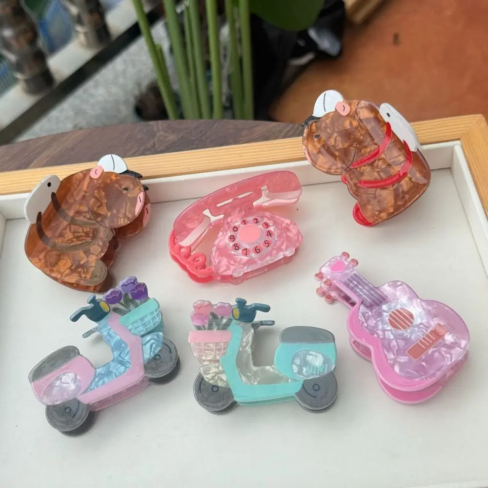 

Hairpin Guitar Hair Clip Acrylic Shark Clip Large Hair Claw Korean Style Headwear Telephone Shape Plastic Grab Clip Streetwear