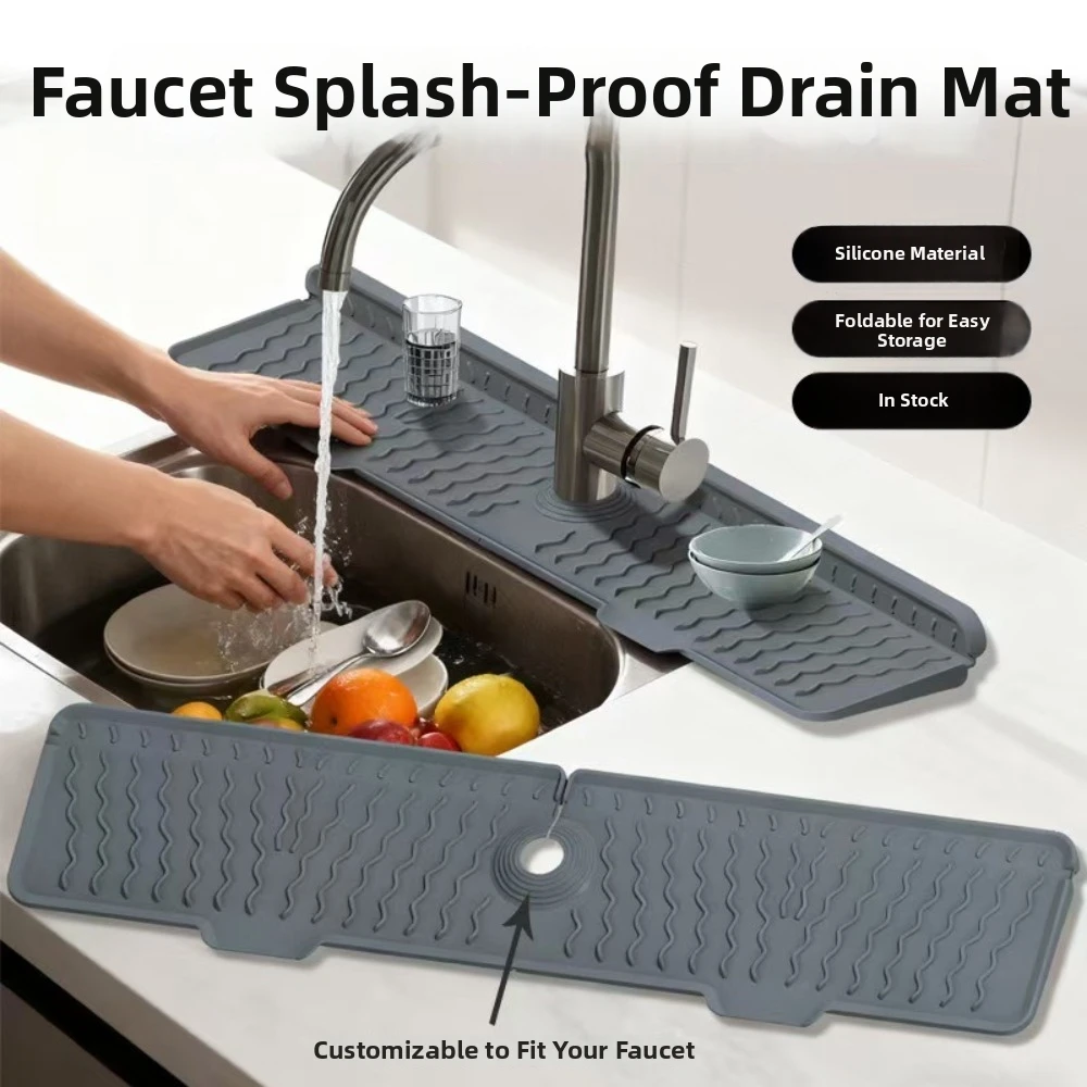 Portable Silicone Faucet Drain Mat Anti-slip Adjustable Kitchen Sink Holder 36/46/61cm Length Sink Splash Guard for Bathroom