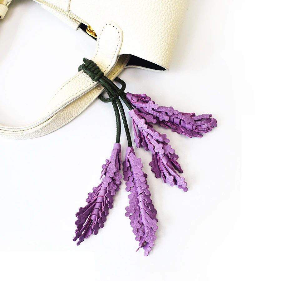 Lavender Valley Bag Charm Handmade Cowhide Leather Woven Flower Pendant High-end Bag Accessories Keychain