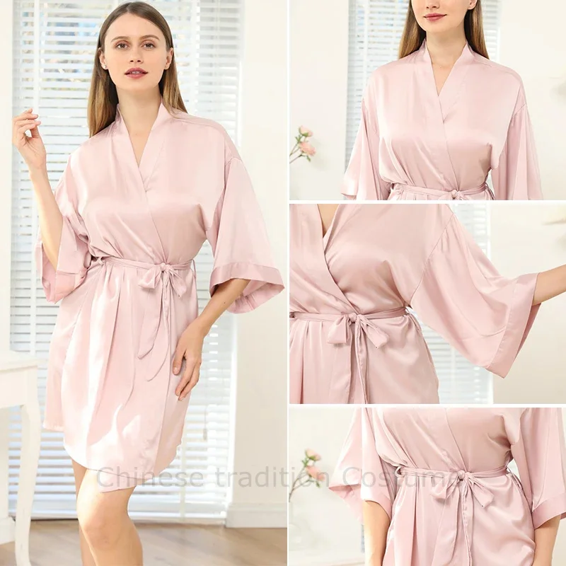 White Bride Robe 3/4 Sleeve Sleepwear Women Wedding Morning Gown Loose Nightgown Female Silk Satin Kimono Bathrobe Lingerie