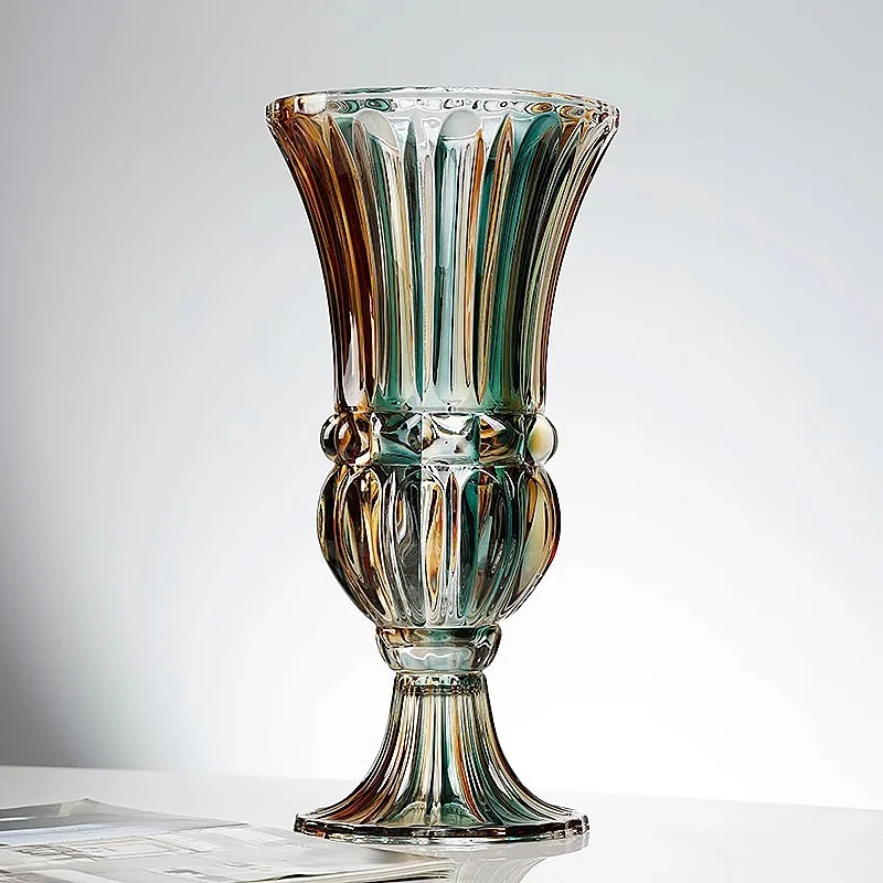 

Европейская светлая роскошная высокая ваза из хрустального стекла, большая открытая гостиная, вход, ТВ-шкаф, цветочная композиция, декоративное украшение