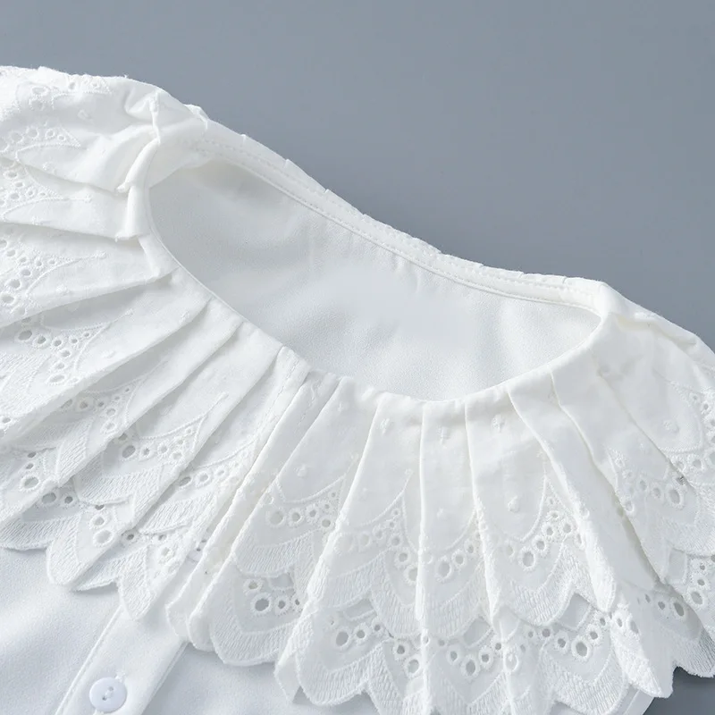 Big Lapel Crochet White Fake Collars+ Fake Cuff Sleeved for Woman Removable Shirt Collar White Detachable Collar for Girls