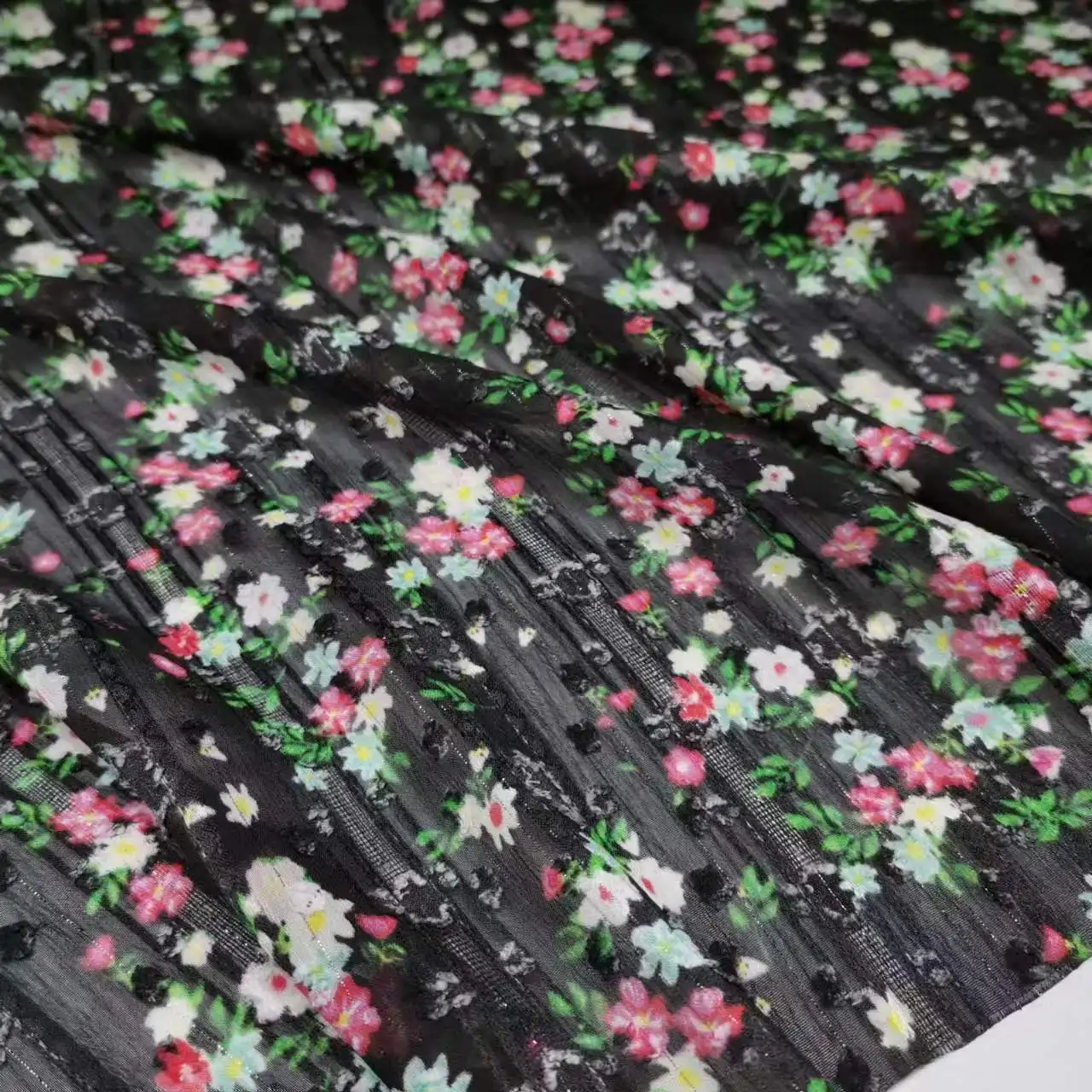 On Sale Floral Jacquard Chiffon Metallic Fabric Dress Shawl Stylish Sewing Material