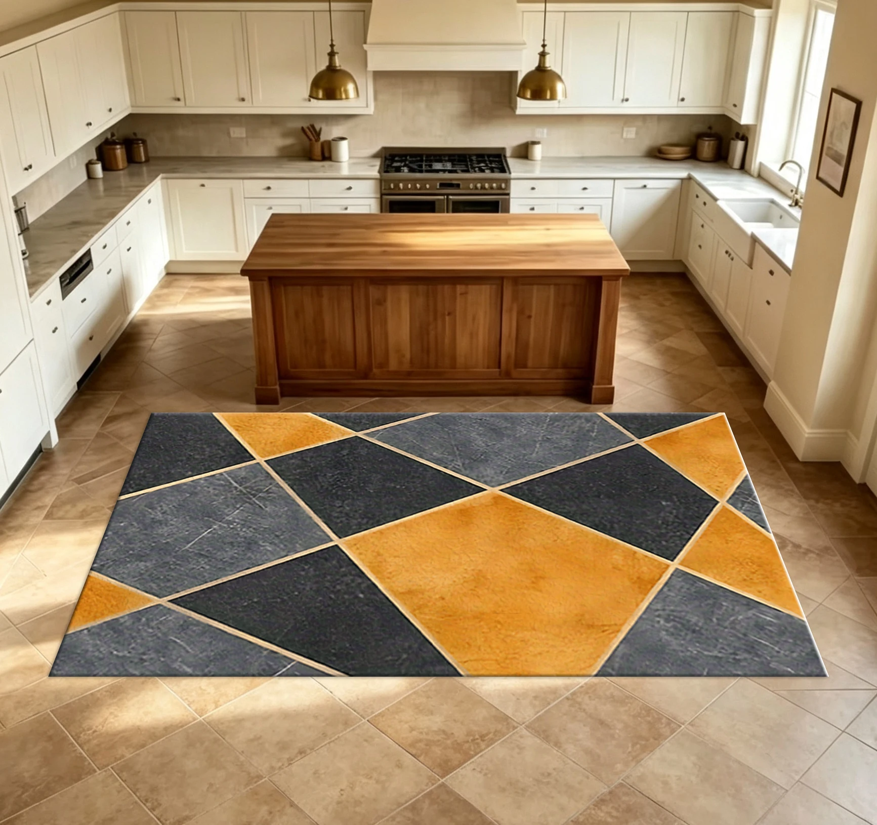 Retro Marble Diamond Geometric Carpet Flooring Stone Texture Home Interior Ornament Carpet For Household Room