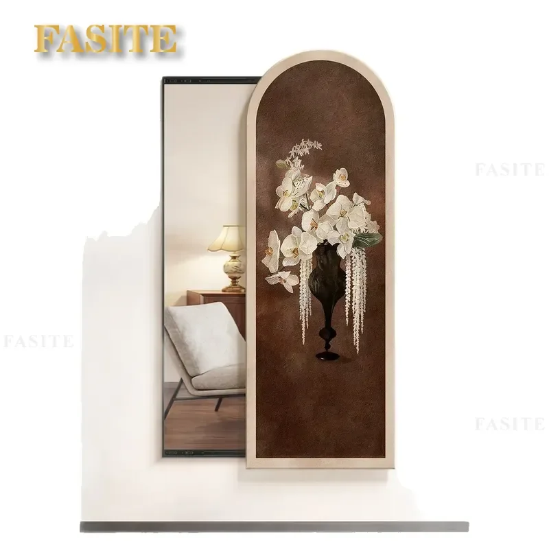 For Medieval Style Push Pull Full Body Mirror Decorative Painting Invisible Hidden Flower Dressing Mirror Bedroom Fitting