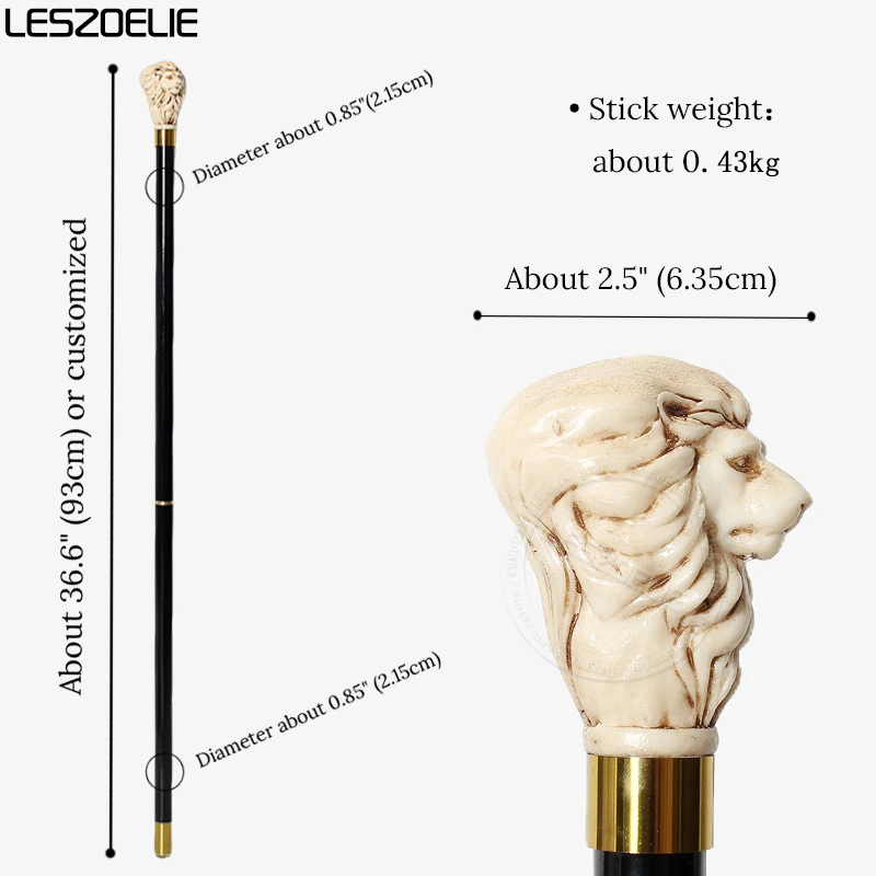 Luxury Elegant Resin Lion Head Walking Cane With Black Beech Wood Waling Stick for Men And Women