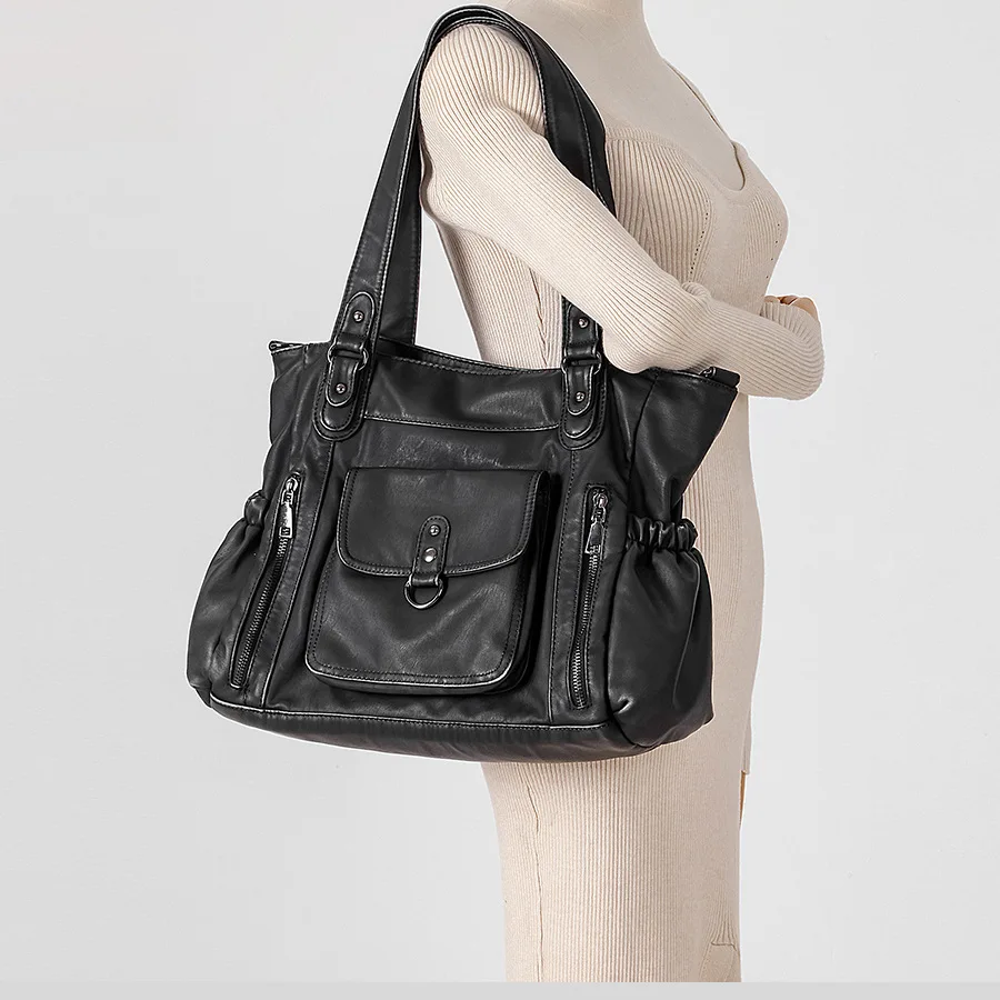 

Punk Large Capacity Tote Bag Designer Women Shoulder Bags Luxury Soft Pu Leather Crossbody Bag Fashion Trend City Sac 2025