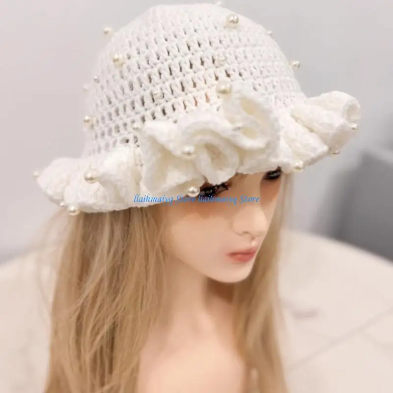 573B Handcrafted Crochet Fisherman Hat Crocheted Wide Brimmed Foldable Breathable Knit Bucket Hat For Vacation Outdoor