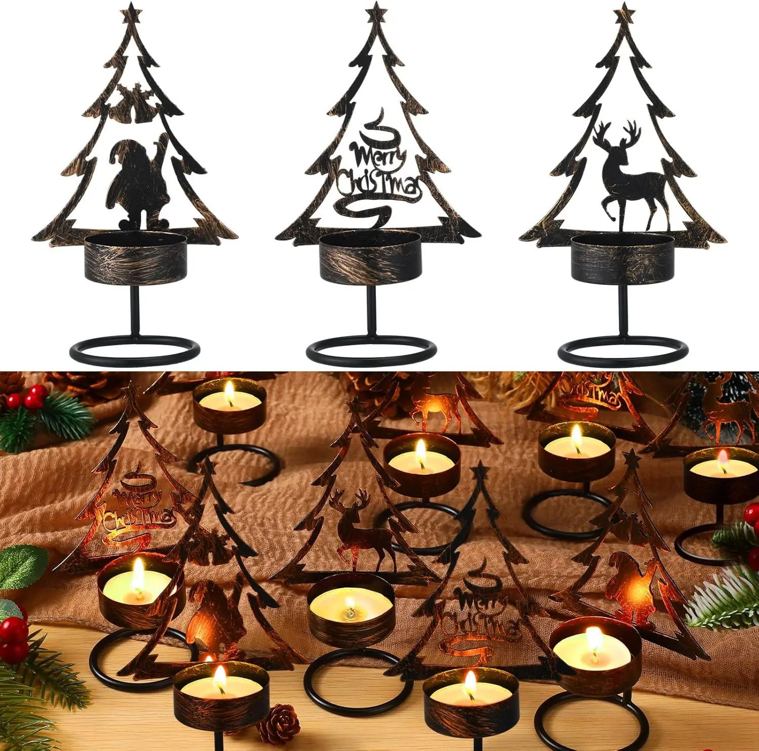 Weihnachten Kerzenhalter Weihnachts baum Weihnachts mann Rentier Eisen Kerzenhalter Neujahr Wohnkultur Weihnachten Navidad Schreibtisch Zubehör
