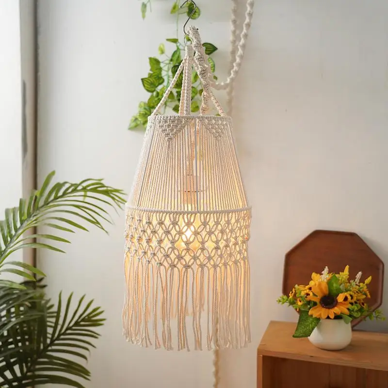 

Boho Lamp Shade Handwoven Boho Macrame Cotton Rope Lampshade Living Room Bedroom Decorative Lampshade Tapestry Decor Accessory